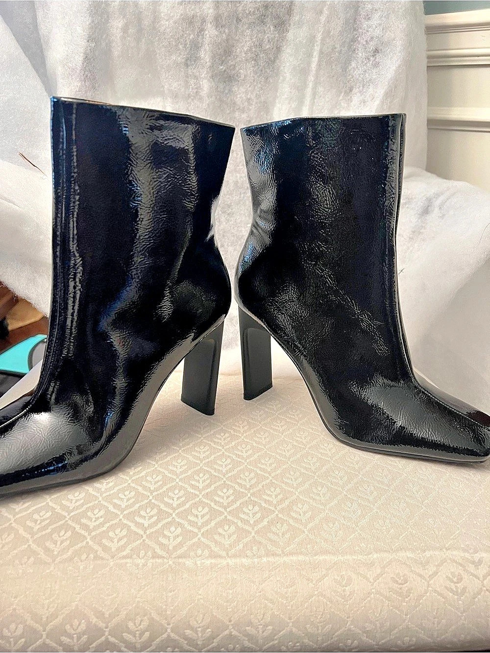 Mix No. 6 Black Patent Square-Toe Block Heel Ankle Boot Boots
